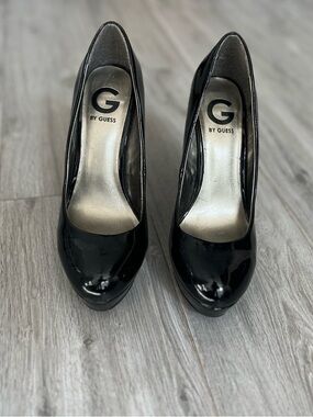 G by Guess Black Patent Round Toe High Heels